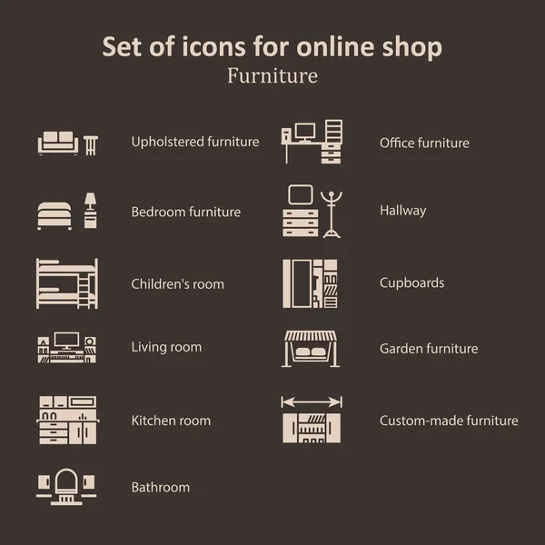 Μια σειρά από εικόνες από διάφορα έπιπλα τμήματα ηλεκτρονικό κατάστημα — Διανυσματικό Αρχείο