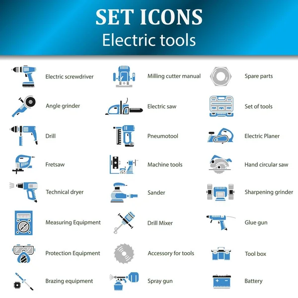Иконы различных электроинструментов для интернет-магазина — стоковый вектор