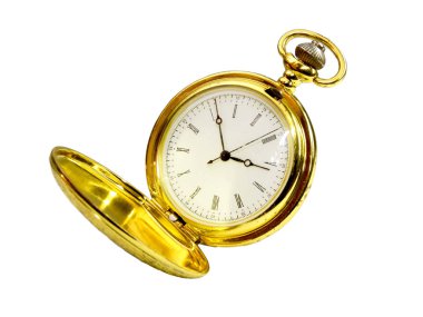 beyaz zemin üzerine altın cep saati