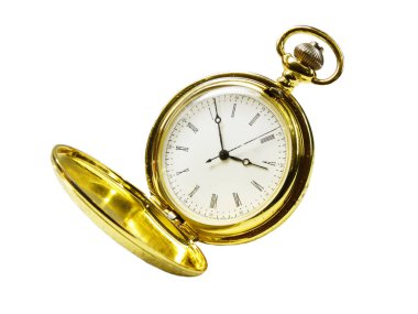 beyaz zemin üzerine altın cep saati