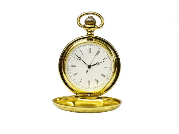 Gold pocket watch on a white background — Stock Photo, Image