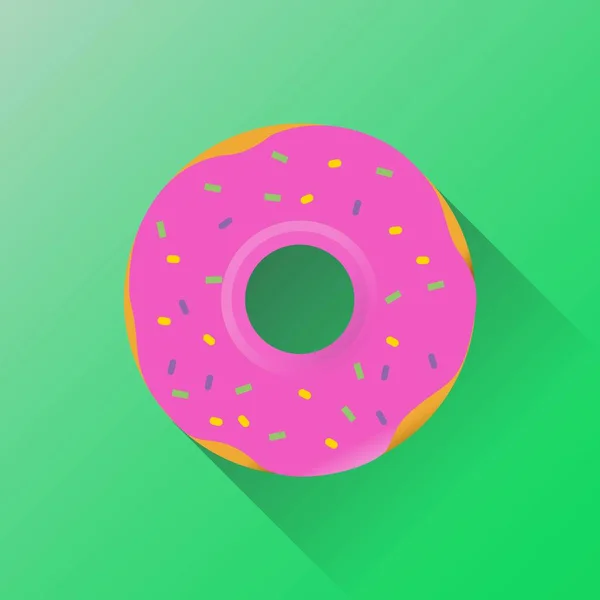 Pink donut on a green background gives shade — Stock Vector