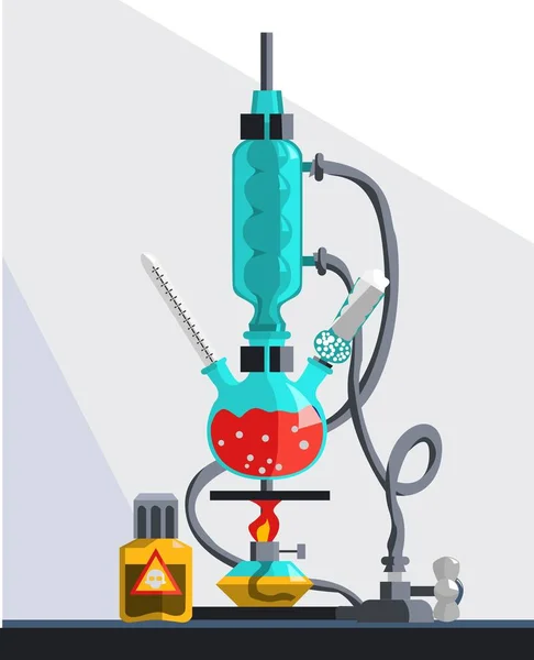 Instalação para realização de sínteses sob refluxo. Durante o syn —  Vetores de Stock