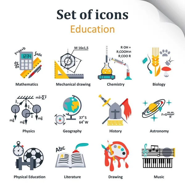 Zestaw ikon na temat przedmiotów szkolnych — Wektor stockowy