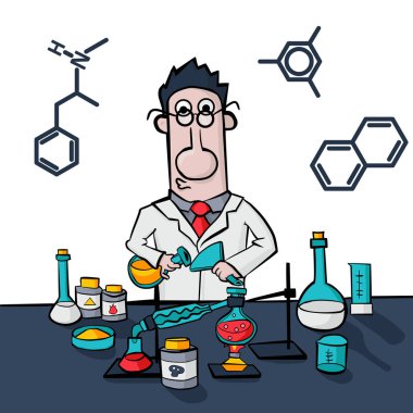 Chemist work in a laboratory. Professor conducts synthesis with  clipart