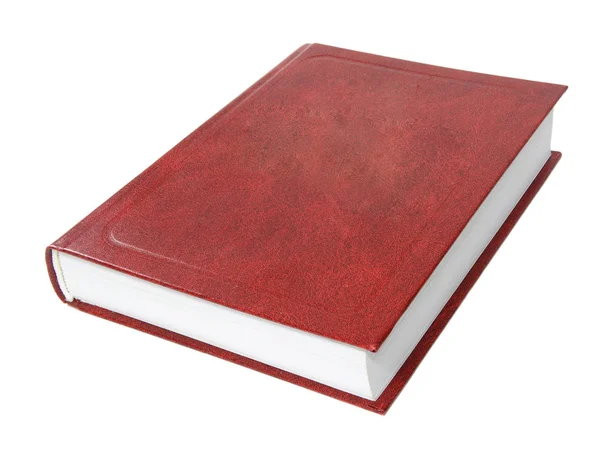 Fechado belo livro grosso isolado com uma capa vermelha em um fundo branco — Fotografia de Stock
