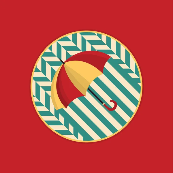 Imagem de um guarda-chuva amarelo vermelho em um padrão geométrico azul — Vetor de Stock