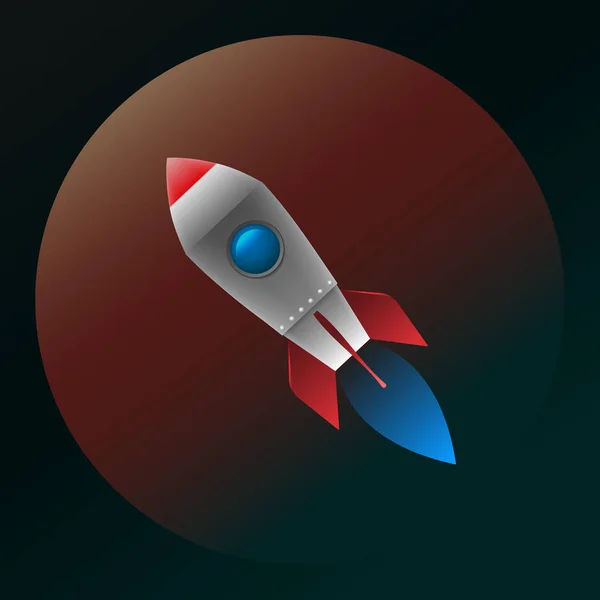 Летающая ракета с огнем на фоне планеты — стоковый вектор