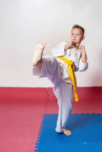 Children during training in karate. Fighting position — Stock Photo, Image