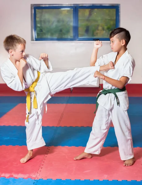 ?hildren demuestran artes marciales trabajando juntos —  Fotos de Stock