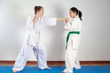 Dövüş sanatları birlikte çalışan iki kız göstermek