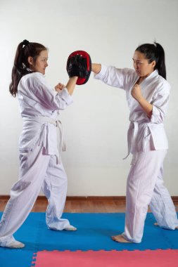 Dövüş sanatları birlikte çalışan iki kız göstermek