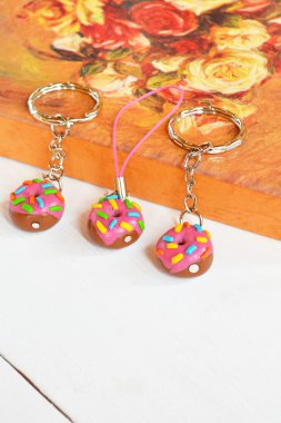Donut keychain from polymer clay clipart