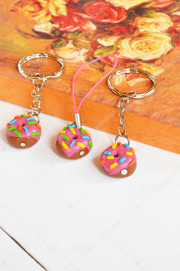 Donut keychain from polymer clay