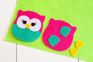 Sewing set for felt owl - how to make an owl toy. Step clipart