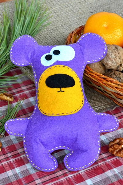 Brinquedo Urso Feltro Roxo Bonito Brinquedo Para Crianças Brinquedo Divertido — Fotografia de Stock