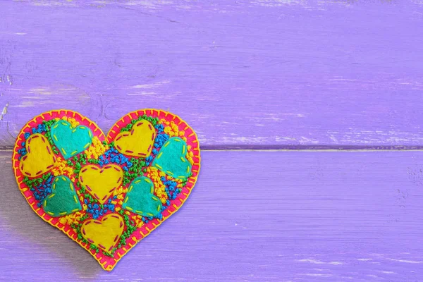 Decorative Felt Heart Valentines Day Background Valentines Day Hand Embroidery — Stockfoto