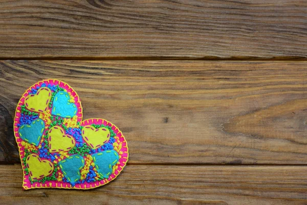 Beautiful Felt Heart Decoration Valentines Day Applique Heart Decoration Isolated — Stock Photo, Image