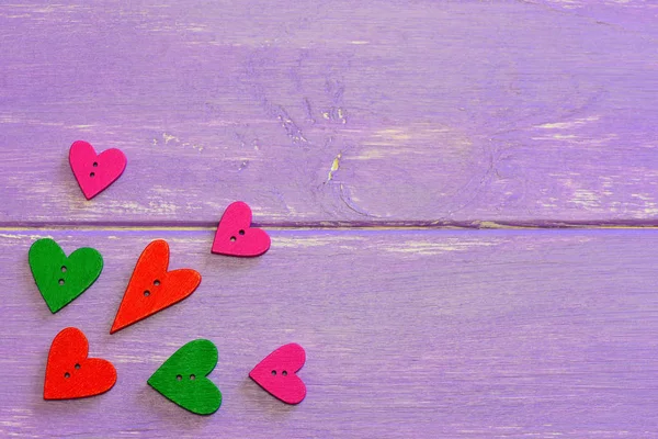 Botões Coloridos Forma Coração Amor Coração Botões Madeira Várias Cores — Fotografia de Stock