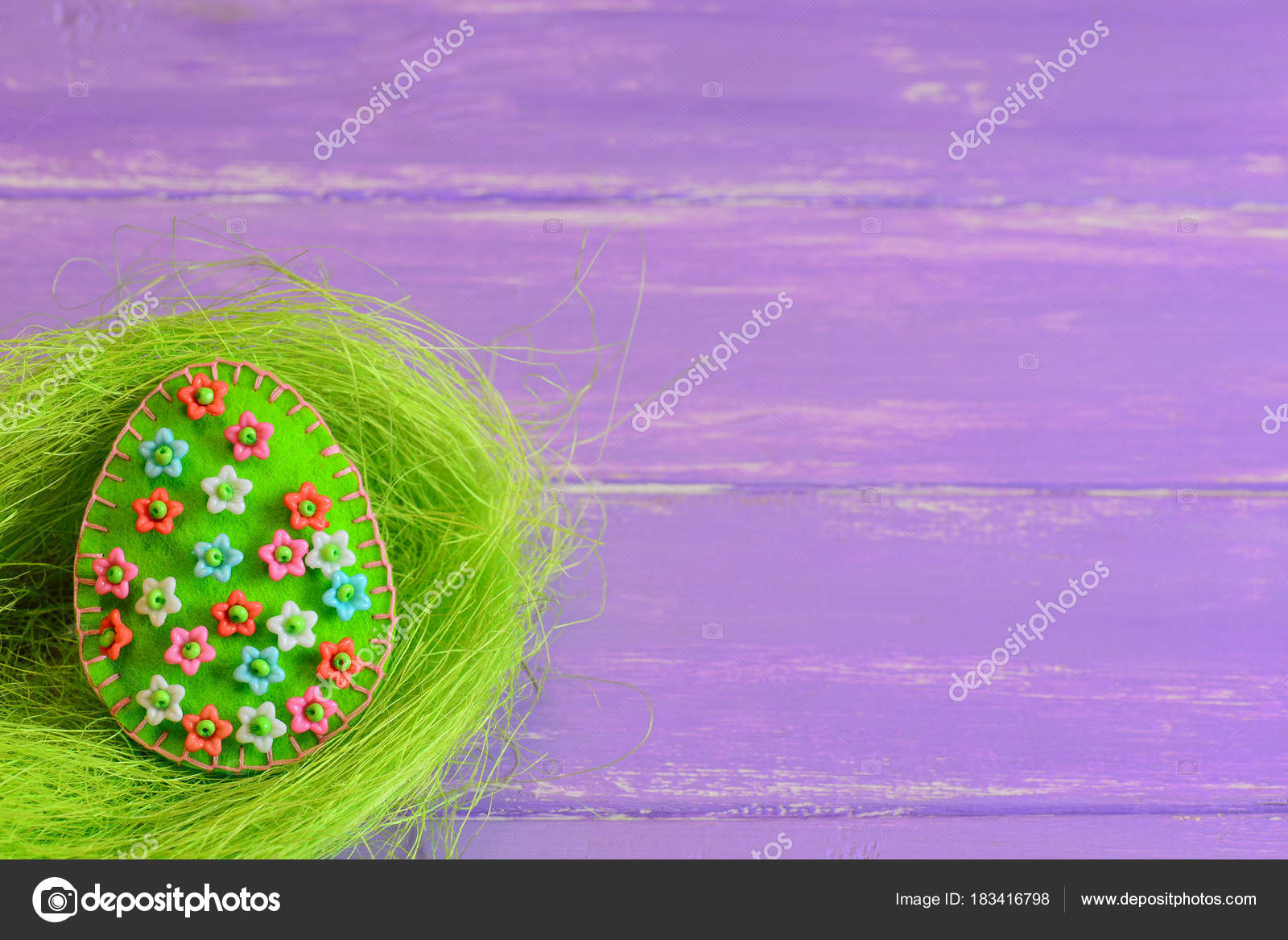 Felt Easter Egg Ornament Plastic Flowers Felt Egg Nest Purple