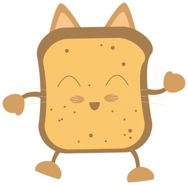 Tatlı Dilimlenmiş Tost Kedisi Karakteri Çizgi Film Vektörü Resimleri