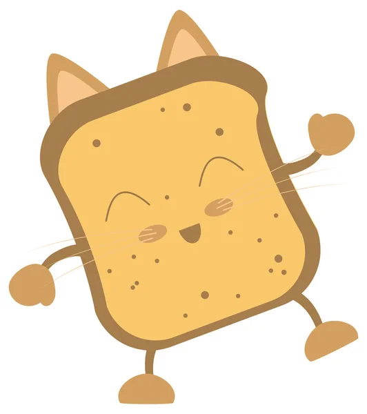 Grazioso Affettato Toast Gatto Personaggio Cartone Animato Vettoriale Illustrazioni — Vettoriale Stock