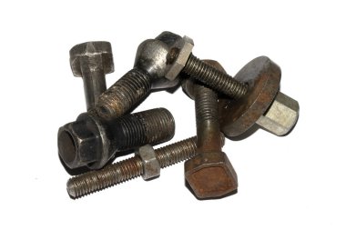 Beyaz Arkaplanda Eski Sürgü, Vidalar, Fındık Mühendisliği Metal Malzemeleri Koleksiyonu