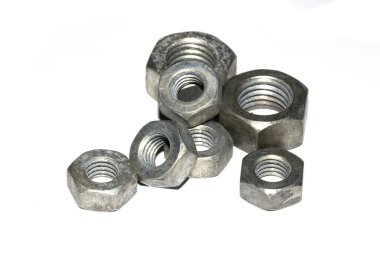 Beyaz Arkaplanda Eski Sürgü, Vidalar, Fındık Mühendisliği Metal Malzemeleri Koleksiyonu