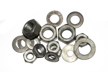 Beyaz Arkaplanda Eski Sürgü, Vidalar, Fındık Mühendisliği Metal Malzemeleri Koleksiyonu