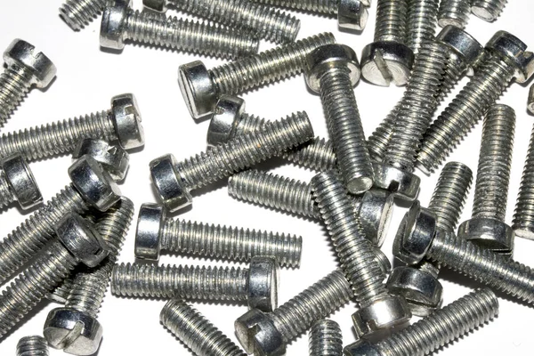 Collection Old Bolt Screws Nuts Engineering Metal Tools White Background — ストック写真