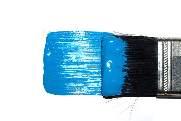 Blue Acrylic Paint Stroke Paint Brush White Background — Stock Photo, Image