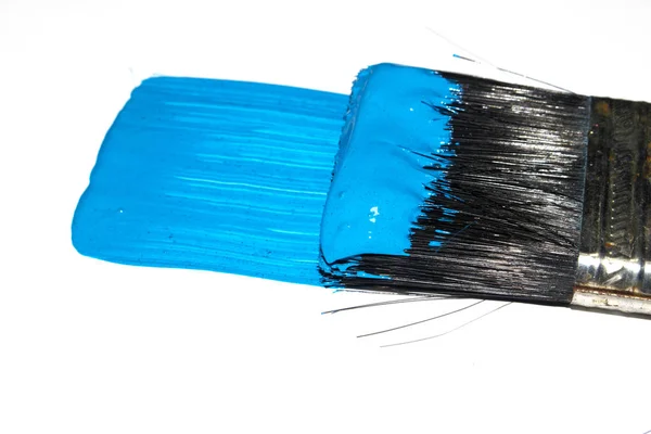 Blue Acrylic Paint Stroke Paint Brush White Background — Stock Photo, Image