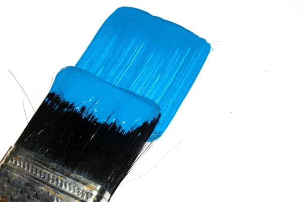 Blue Acrylic Paint Stroke Paint Brush White Background — ストック写真