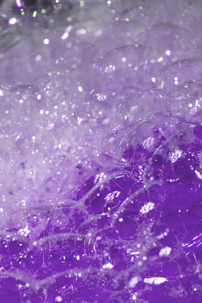 Close Bath Water Bubbles Foam Background Rainbow Blue Purple — Stock Photo, Image