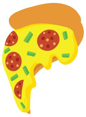 Pepperoni ve Toppings 'li Pizza Çizgi Filminin Vektör İllüstrasyonu