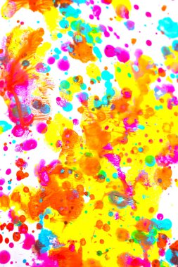 Soyut Arkaplan için Beyaz Kağıda Sıçrayan Boya Damlalarını Kapat