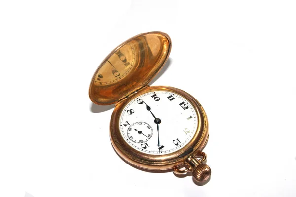 Antique Vintage Clock Pocket Watch White Background — Stock Photo, Image