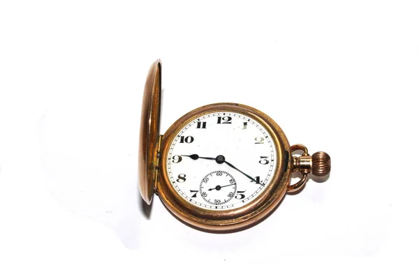 Beyaz Arkaplanda Antika Saat Cep Saati — Stok fotoğraf