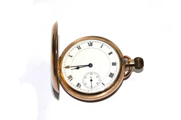 Antik Vintage Klocka Pocket Watch Vit Bakgrund — Stockfoto