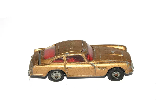 Vintage Played Toy Tin Car White Background — 스톡 사진
