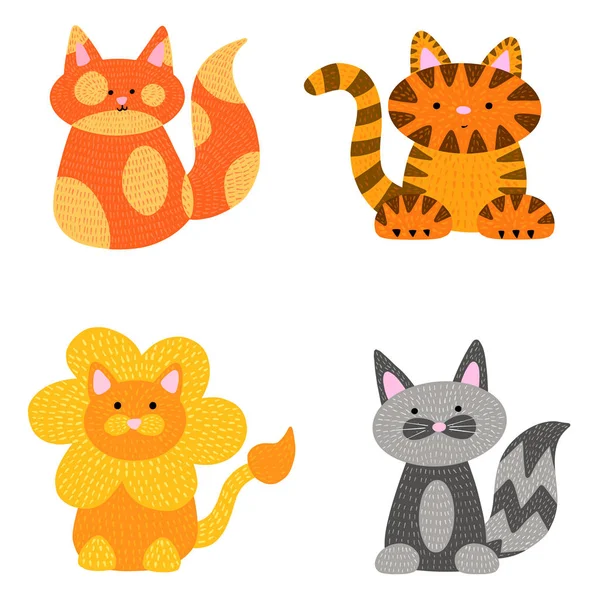 Collection Quatre Dessins Animés Chats Représentant Chat Domestique Tigre Des — Image vectorielle