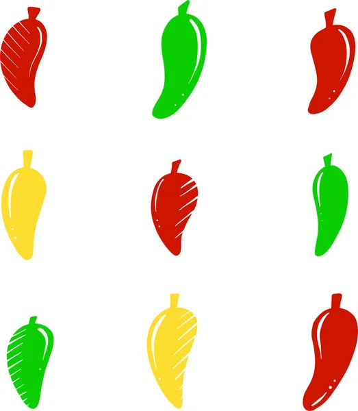 Eine Sammlung Einfacher Handgezeichneter Chili Oder Chilischoten Vektorillustrationen — Stockvektor