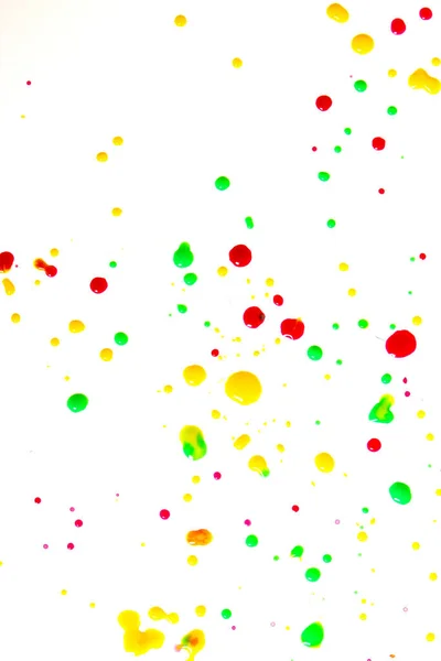 Close Multicoloured Splattered Paint Blobs White Paper Abstract Background — Stock Photo, Image