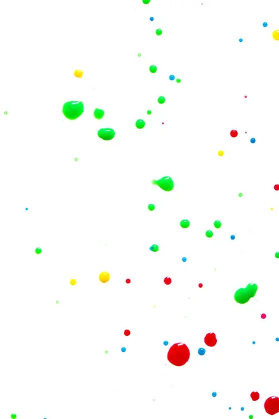 Close Multicolored Splattered Paint Blobs White Paper Abstract Background — Fotografia de Stock