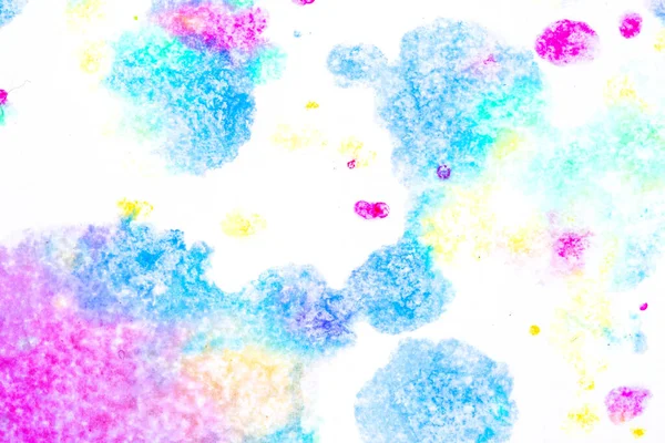 Close Multicolored Splattered Paint Blobs White Paper Abstract Background — Fotografia de Stock