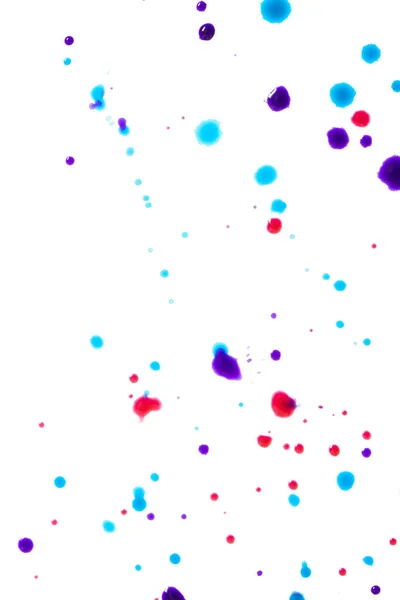 Close Multicoloured Splattered Paint Blobs White Paper Abstract Background — 스톡 사진