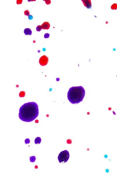 Close Multicoloured Splattered Paint Blobs White Paper Abstract Background — 스톡 사진