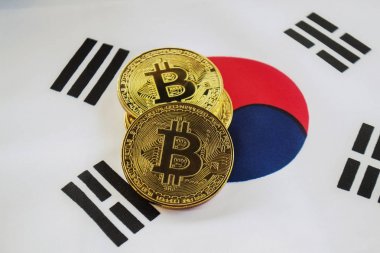 Güney Kore bayrağı Bitcoin altın renk