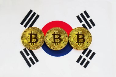 Güney Kore bayrağı Bitcoin altın renk