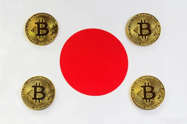 Japonya bayrağı Bitcoin altın renk